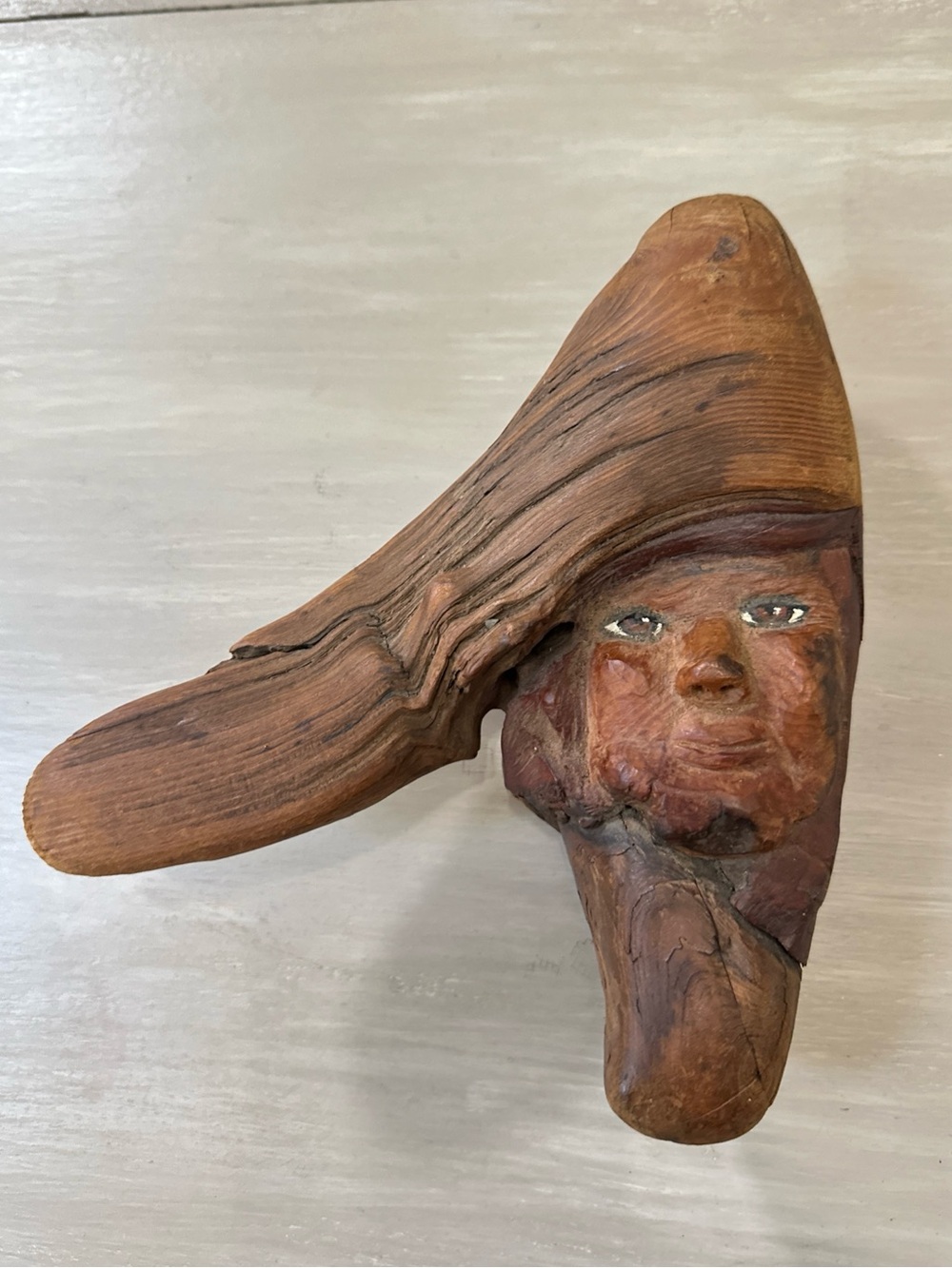 VTG Wood Spirit Knot Carving Face Handmade Folk Art Wall Hanger Man Cave Cabin